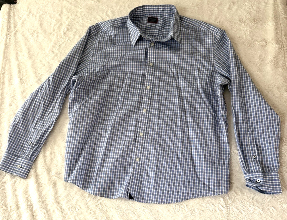 UNTUCKit Durif WF Shirt Mens XXXL 3XL Blue Check Wrinkle Free Cotton Button Down